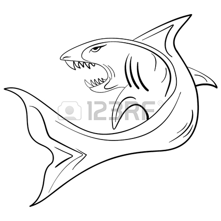 450x450 Hand Drawn Large Shark With An Open Mouth, Grunge Ink Sketch