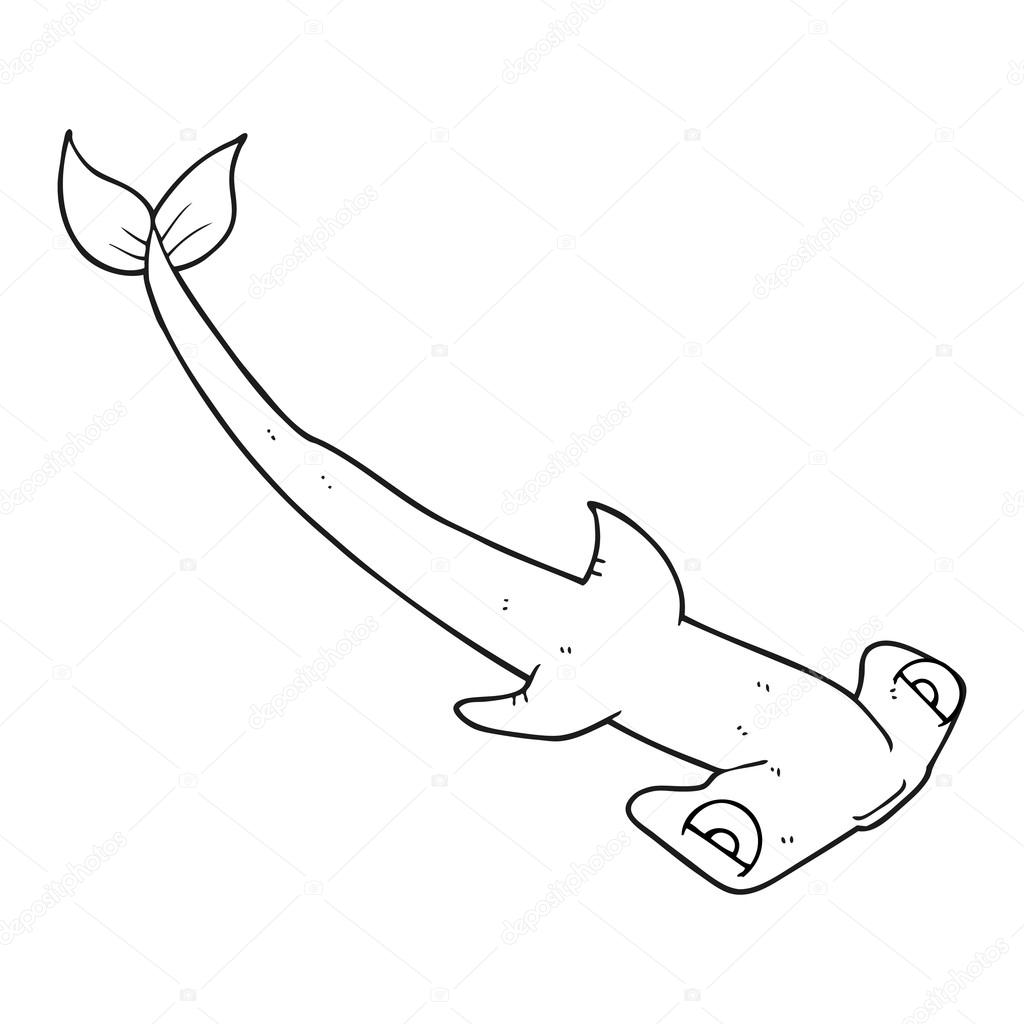 1024x1024 Black And White Cartoon Hammerhead Shark Stock Vector