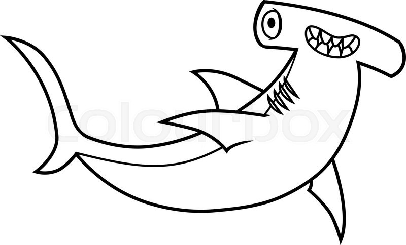 800x484 Cartoon Hammerhead Shark, Vector Illustration On A White