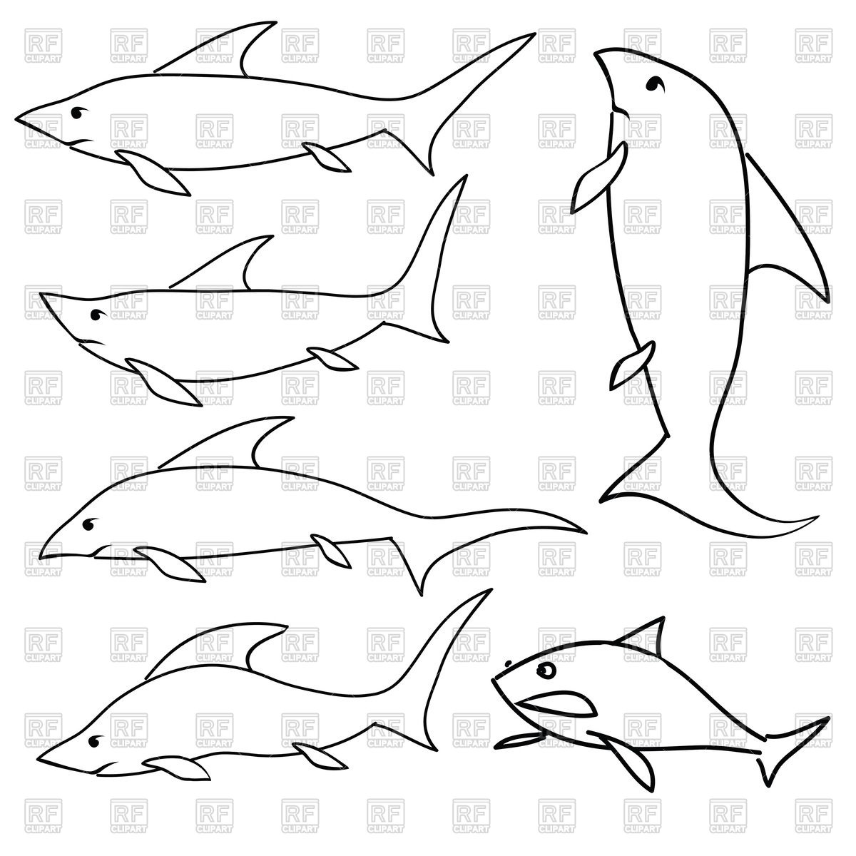 1200x1200 Outline Of Cartoon Sharks Royalty Free Vector Clip Art Image