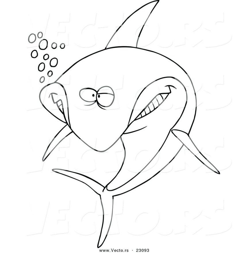 863x880 Vector Of A Cartoon Happy Shark Coloring Page Outline Hammerhead