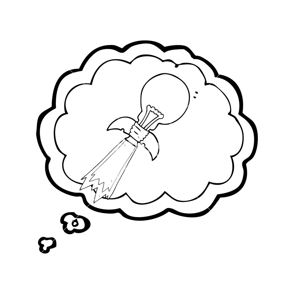 1000x1000 Freehand Drawn Thought Bubble Cartoon Lightbulb Rocket Ship