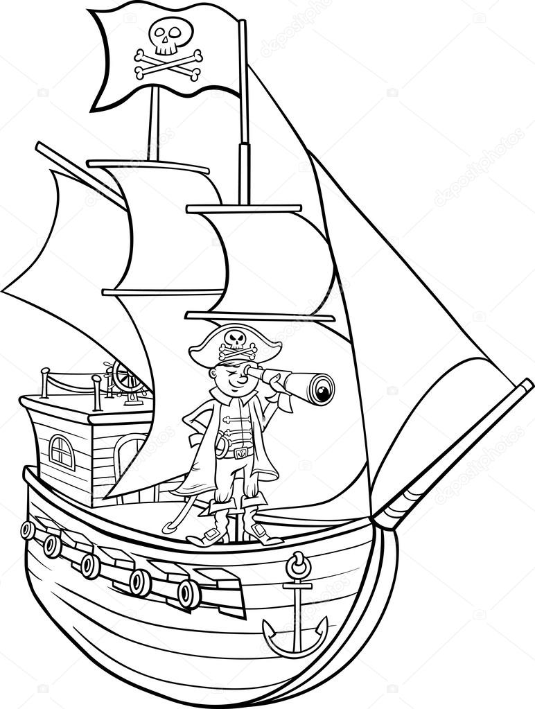 772x1023 Pirate On Ship Cartoon Coloring Page Stock Vector Izakowski