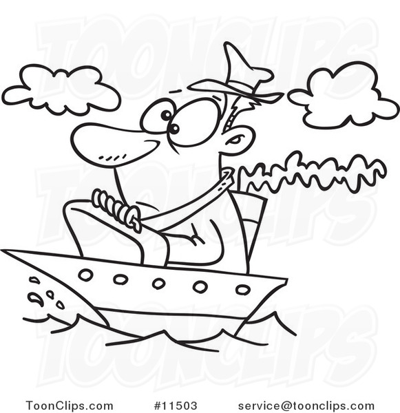 581x600 Cartoon Line Drawing Of A Guy On A Tiny Ship