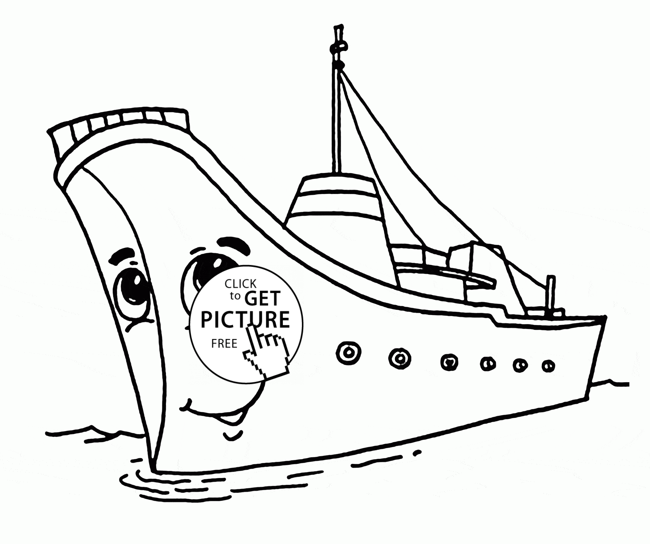 2080x1739 Cartoon Ship With Eyes Coloring Page For Kids, Transportation