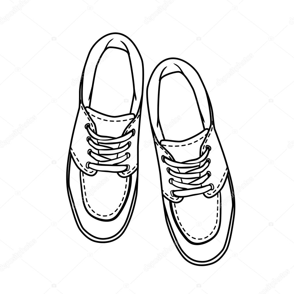 1024x1024 Doodle Contour Shoes. Cartoon Sneaker Isolated On White Stock