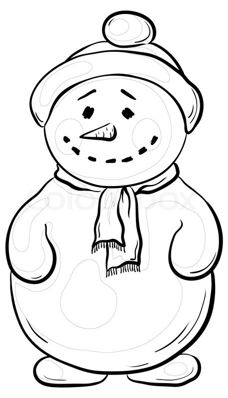 458x800 Cartoon, Snowmen Boy In A Cap And Scarf, Contours Stock Photo
