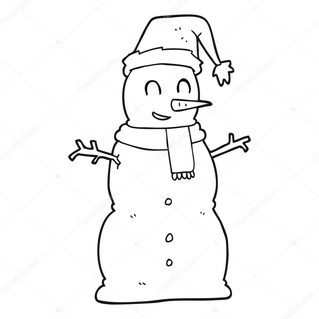 1024x1024 Black And White Cartoon Snowman Stock Vector Lineartestpilot