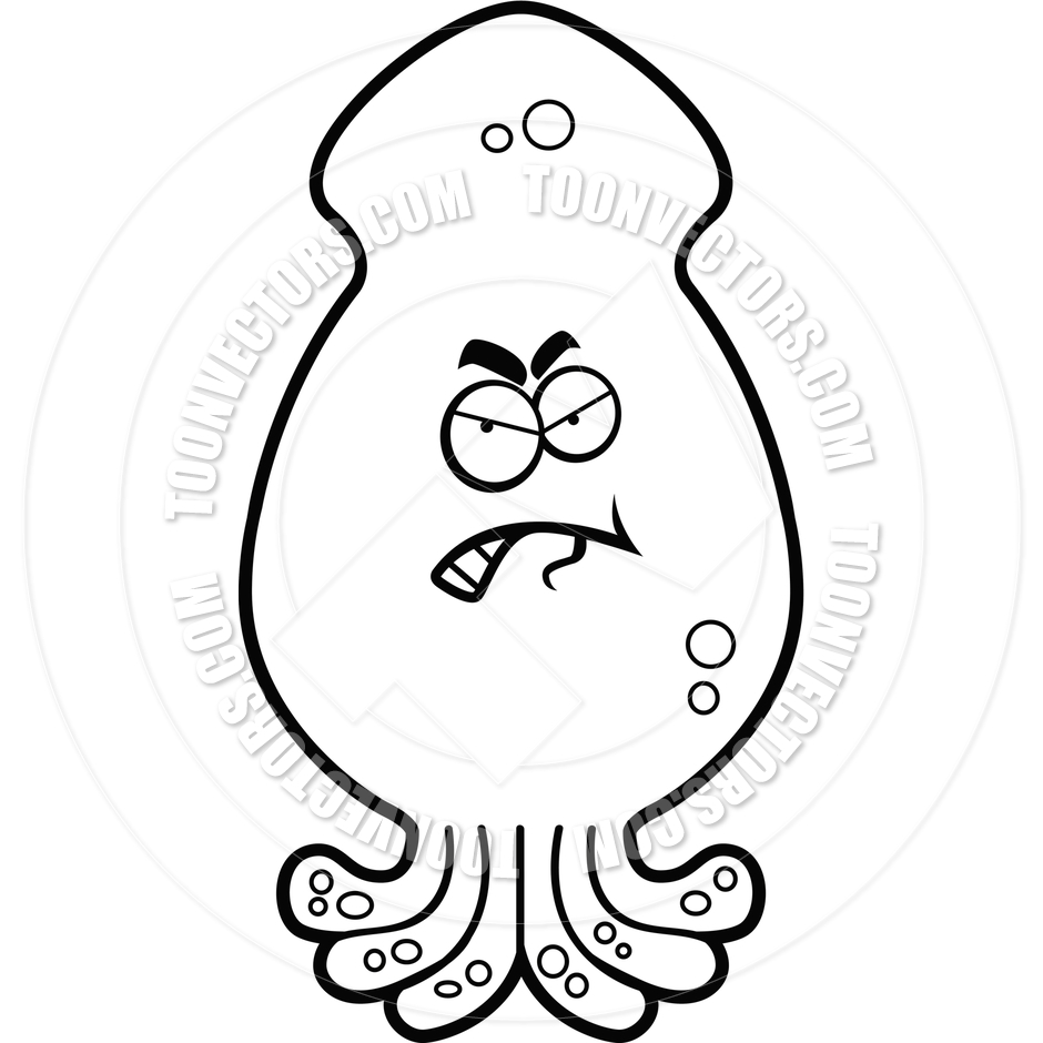 940x940 Cartoon Angry Squid (Black And White Line Art) By Cory Thoman