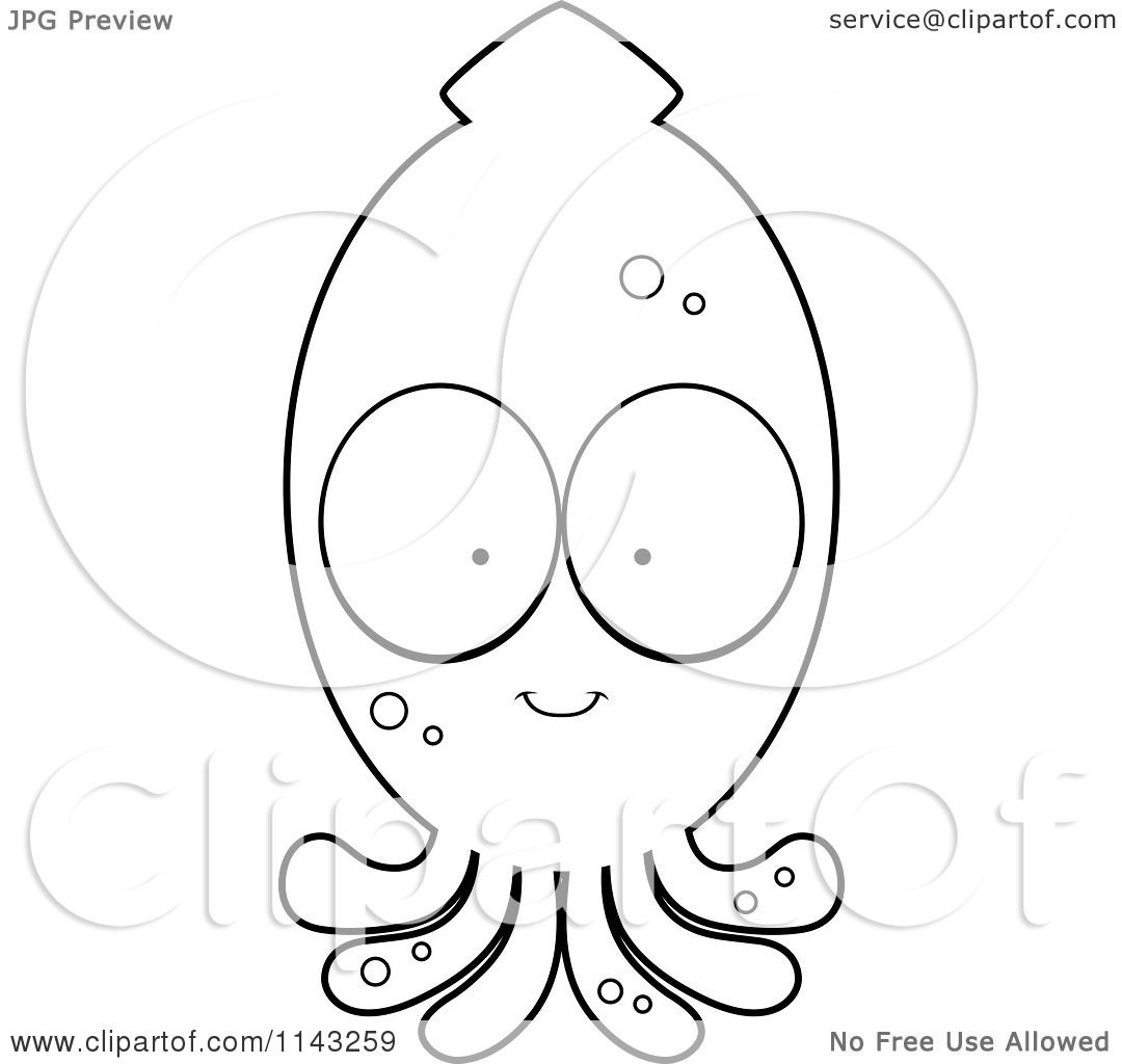 1080x1024 Cartoon Clipart Of A Black And White Squid Character