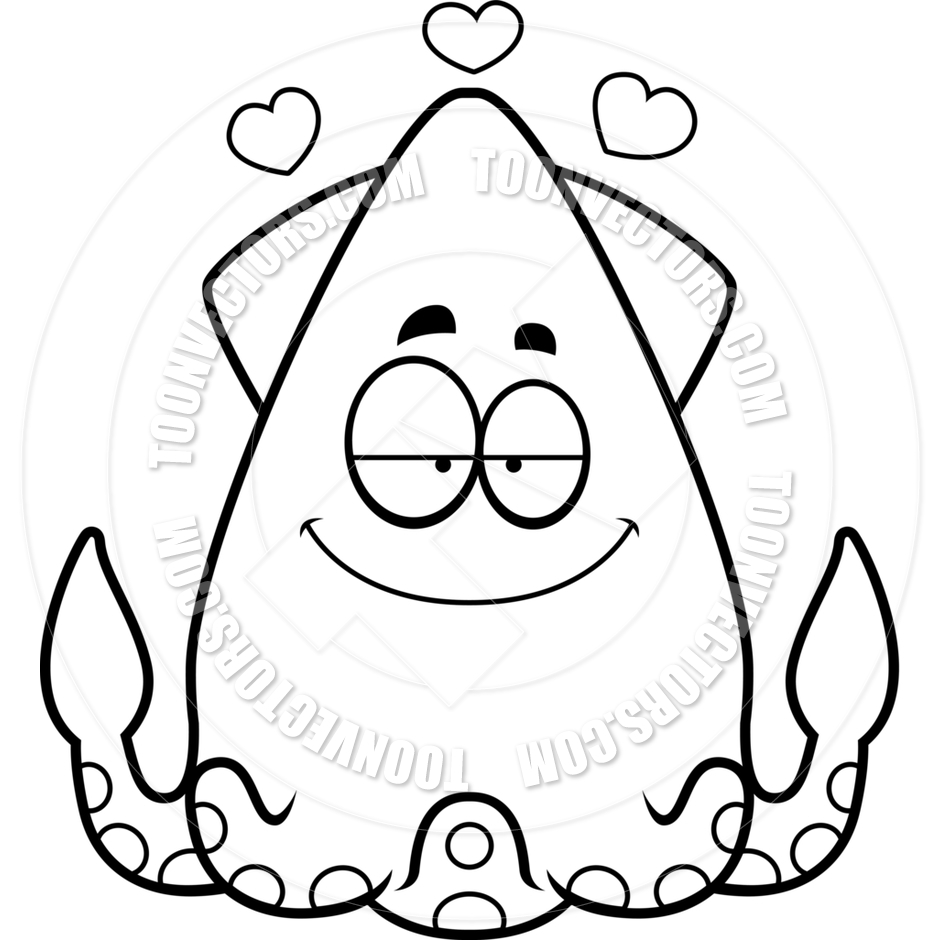 940x940 Cartoon Squid In Love (Black And White Line Art) By Cory Thoman
