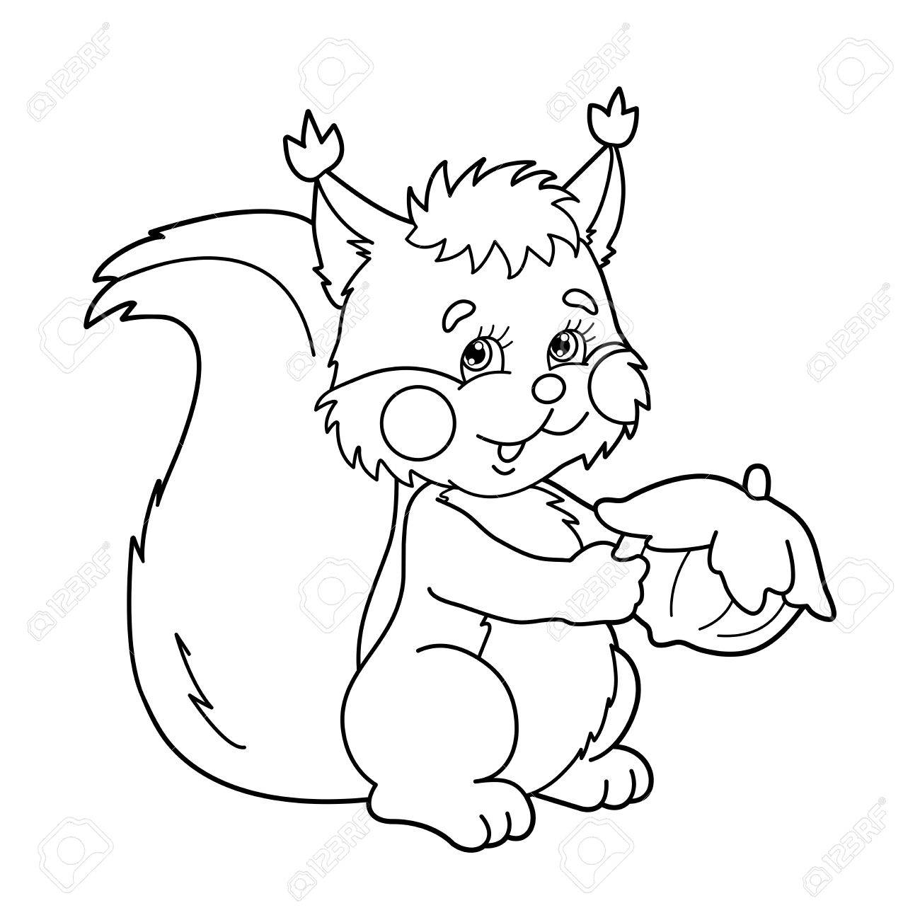 1300x1300 Coloring Page Outline Of Cartoon Squirrel With Nut. Coloring