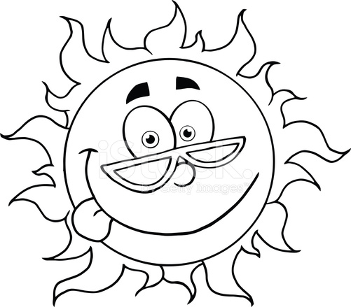 501x439 Black And White Cartoon Sun With Sunglasses Stock Vector