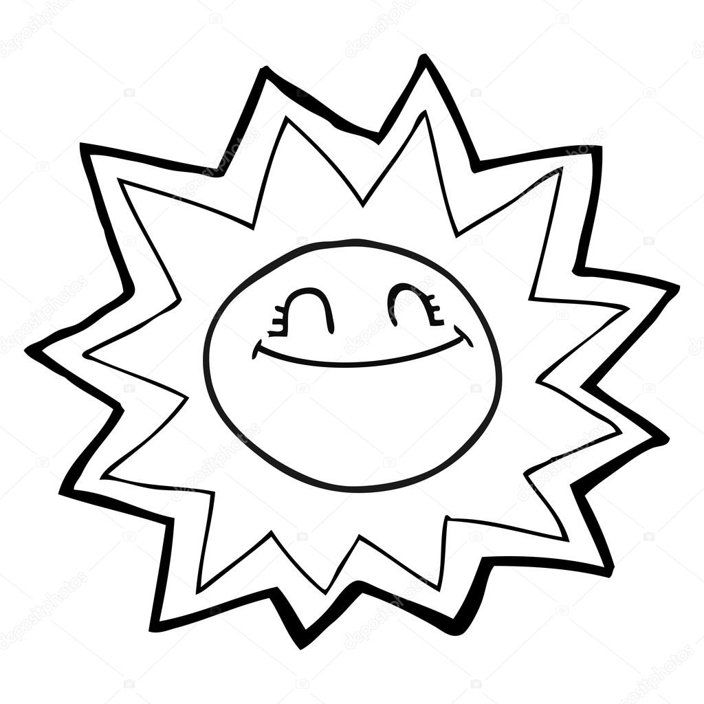 1024x1024 Happy Black And White Cartoon Sun Stock Vector Lineartestpilot