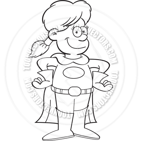 460x460 Cartoon Superhero Girl (Black And White Line Art) By Kenbenner