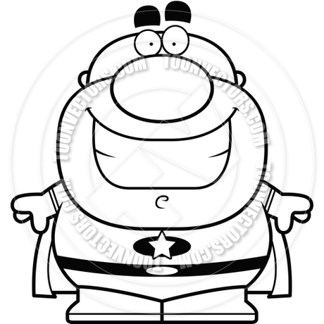 460x460 Cartoon Superhero Man Smiling (Black And White Line Art) By Cory