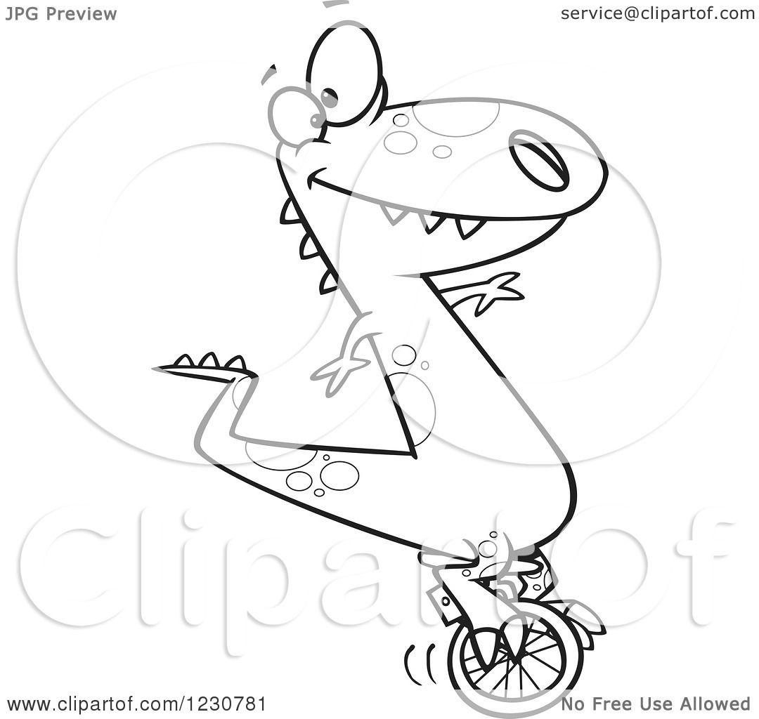 1080x1024 Clipart Of A Line Art Cartoon T Rex Dinosaur On A Unicycle