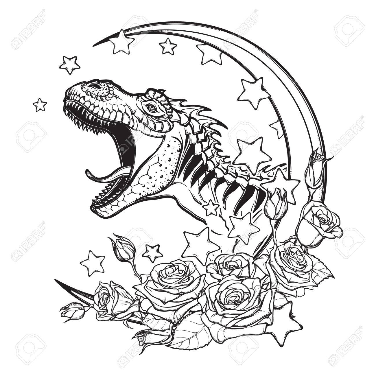 1300x1300 Detailed Sketch Style Drawing Of The Roaring Tyrannosaurus Rex