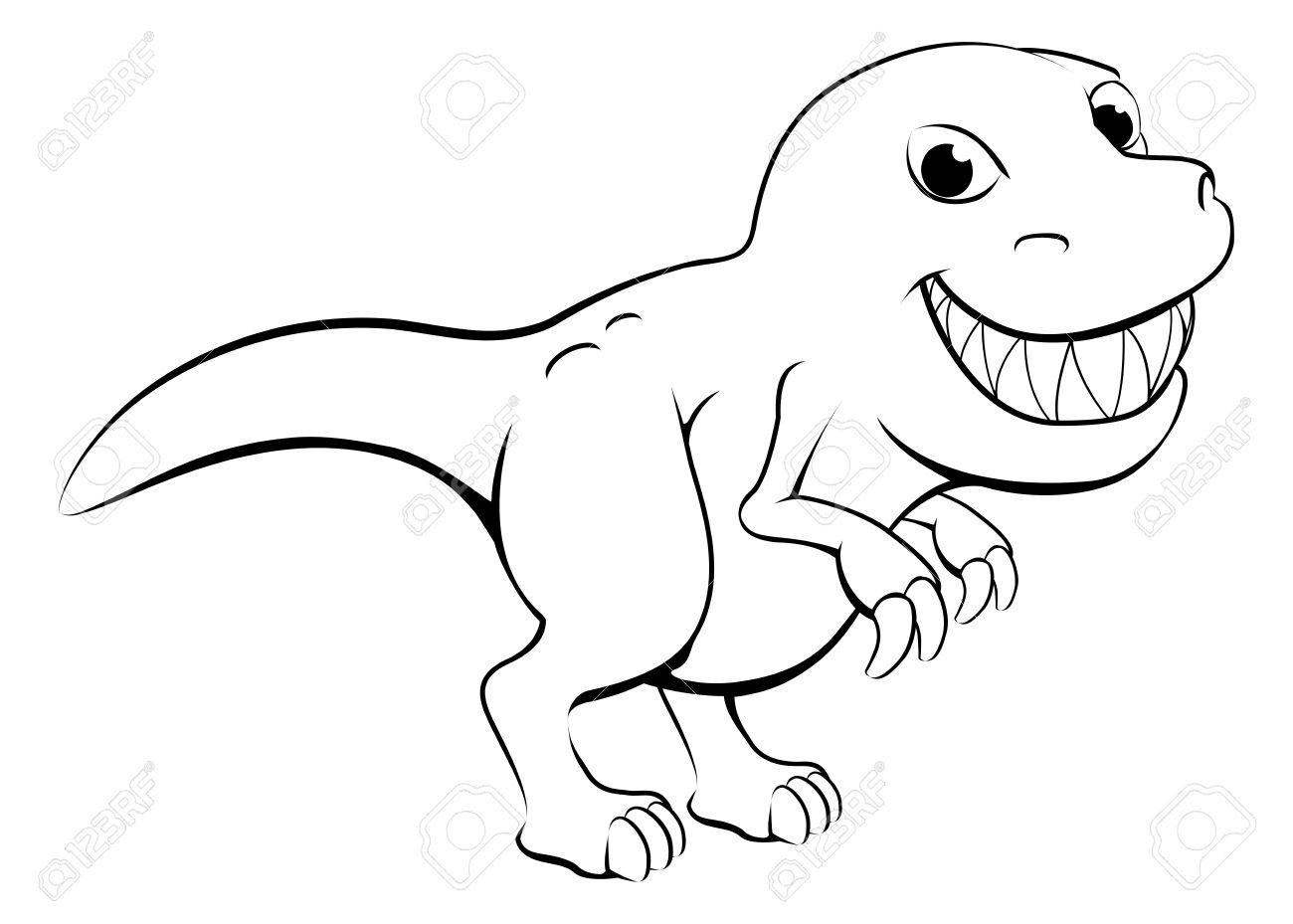 1300x929 T Rex Cartoon Drawing Black And White Illustration Of A Happy