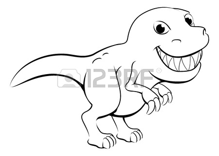450x322 Black And White Illustration Of A Happy Cartoon T Rex Dinosaur