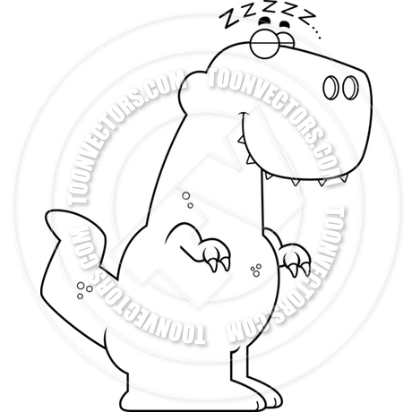 460x460 Cartoon Tyrannosaurus Rex Dinosaur Sleeping (Black And White Line