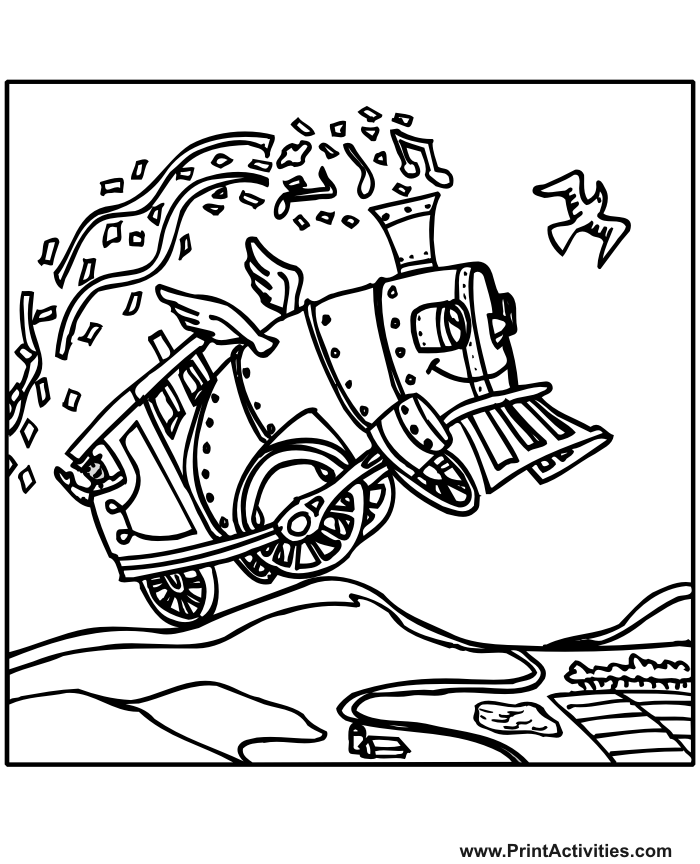 700x864 Train Engine Coloring Page Cartoon Flying Engine