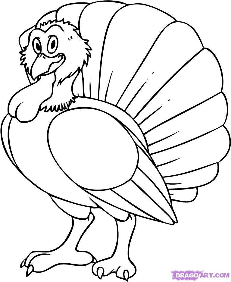 767x936 Turkey Drawing How To Draw A Cartoon Turkey Step By Animals