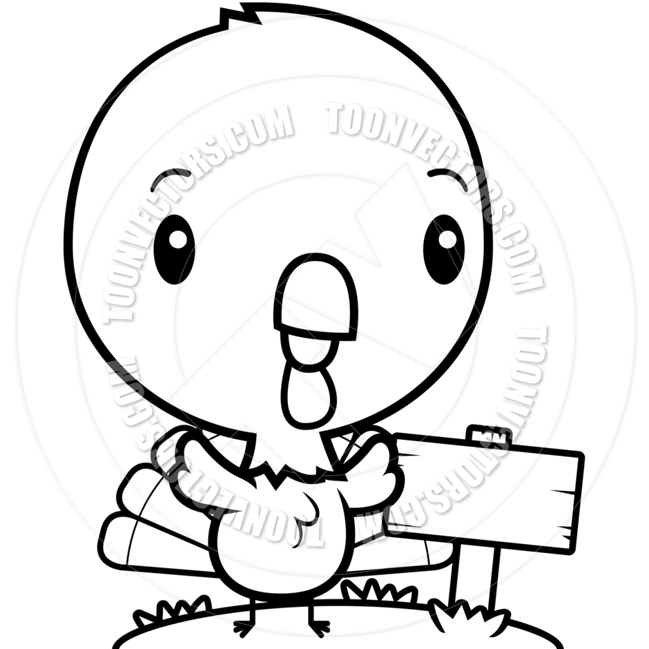940x940 Cartoon Baby Turkey Wood Sign (Black And White Line Art) By Cory