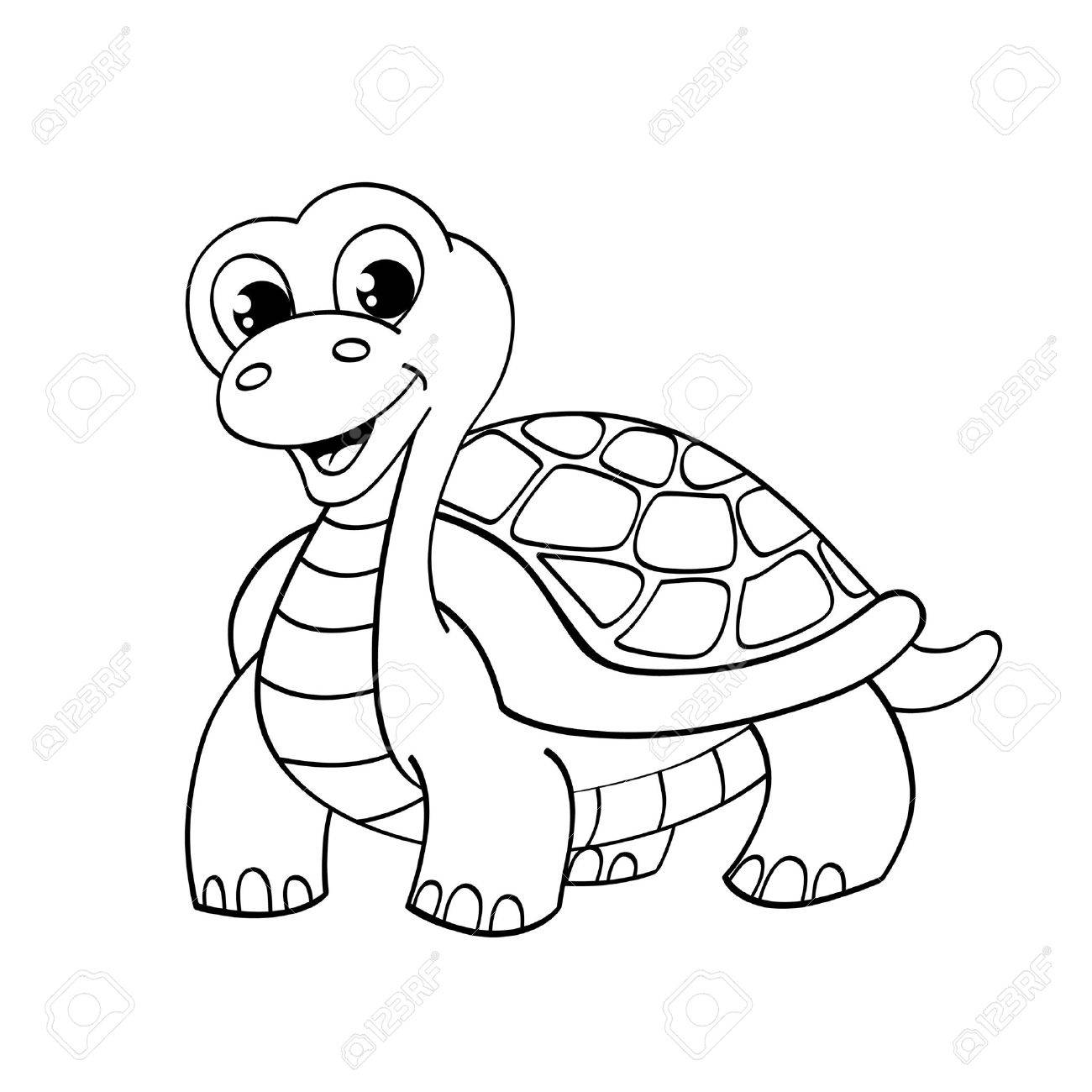 1300x1300 Funny Cartoon Turtle. Illustration For Coloring Royalty Free