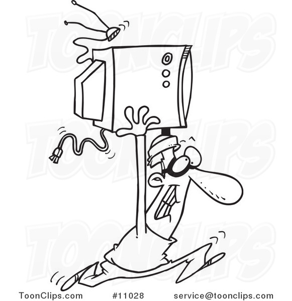 581x600 Cartoon Black And White Line Drawing Of A Robber Stealing A Tv