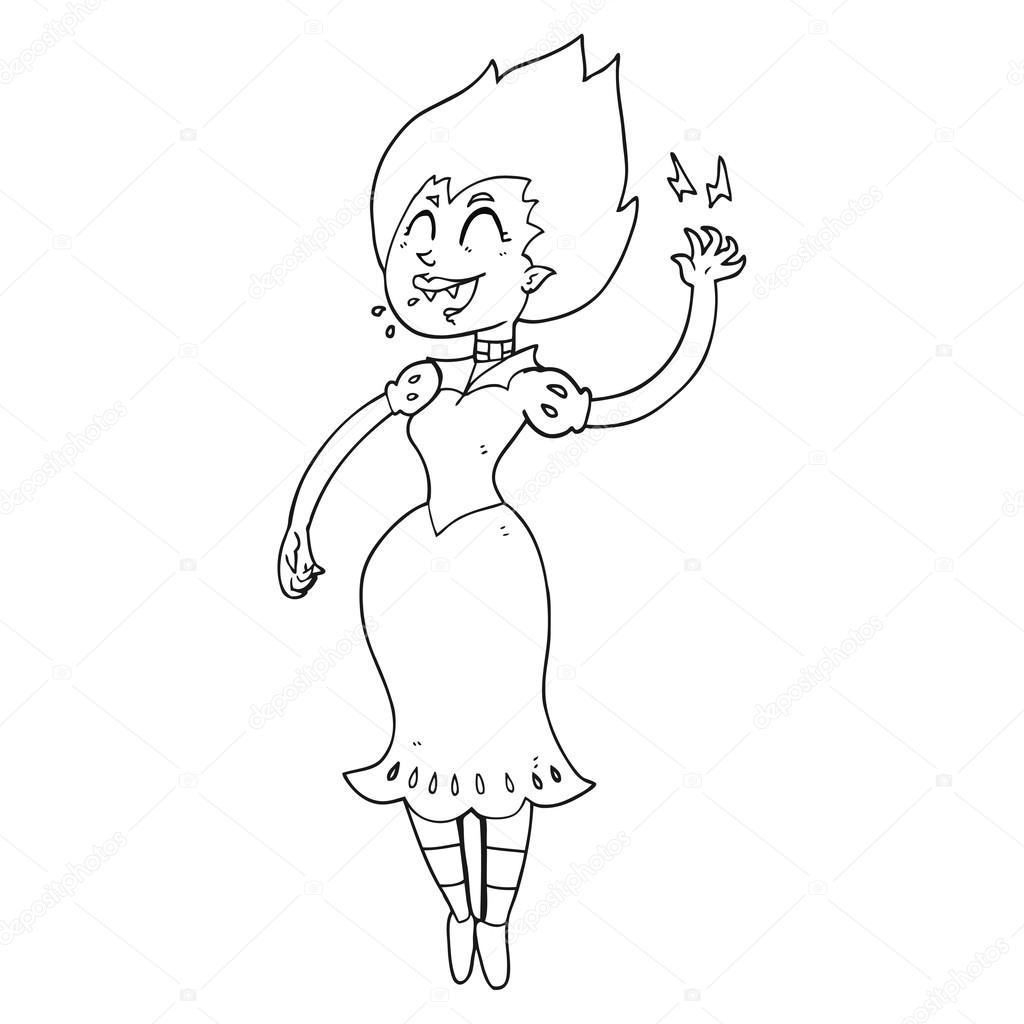 1024x1024 Black And White Cartoon Vampire Girl Stock Vector