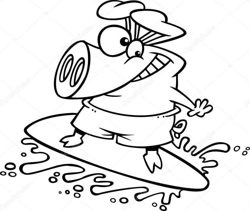 1024x867 Vector Of A Cartoon Surfer Pig Riding A Wave,