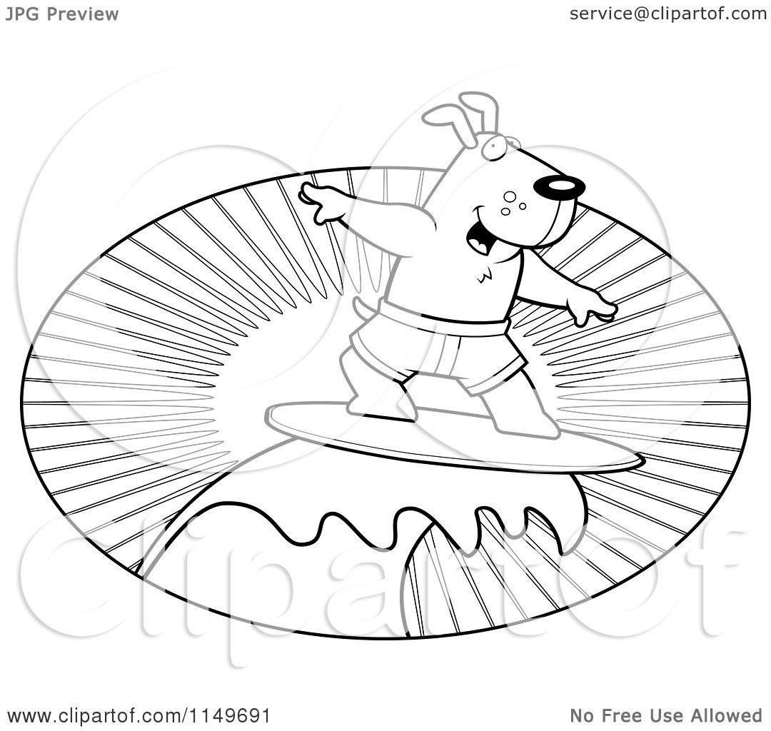 1080x1024 Cartoon Clipart Of A Black And White Surfer Dog Riding A Wave