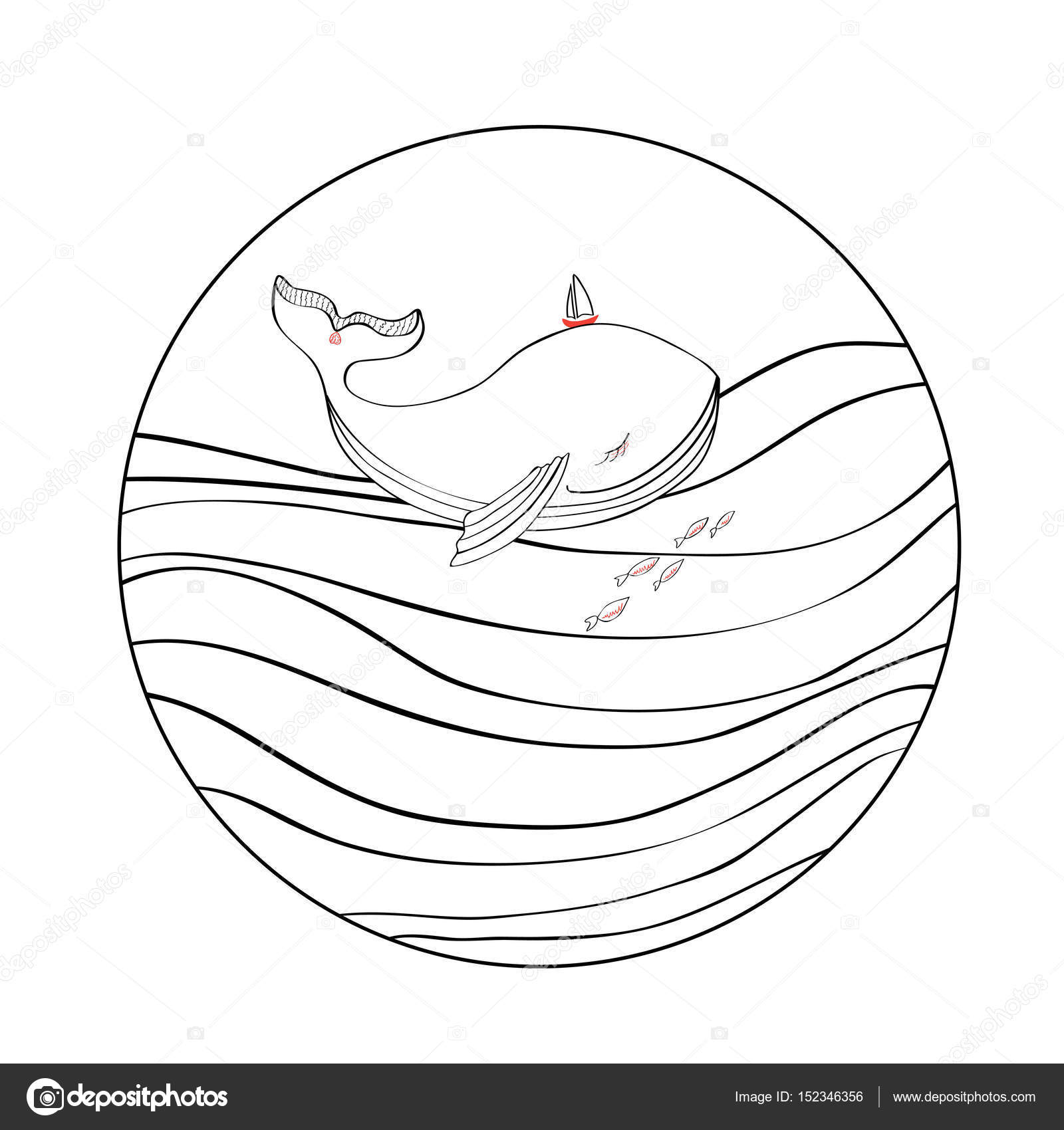 1600x1700 Cartoon Graphic Line Art Whale Swimming On Decorative Waves