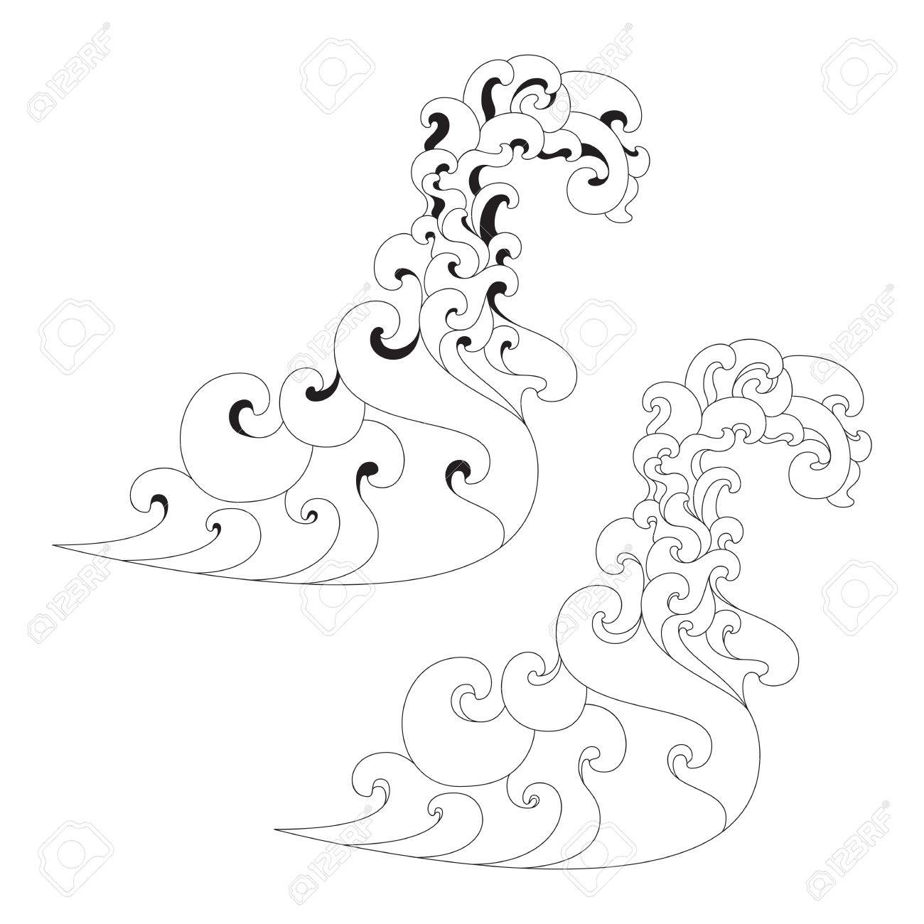 1300x1300 Waves Of Sea Or Ocean Waves, Sea Waves Linear Design Royalty Free