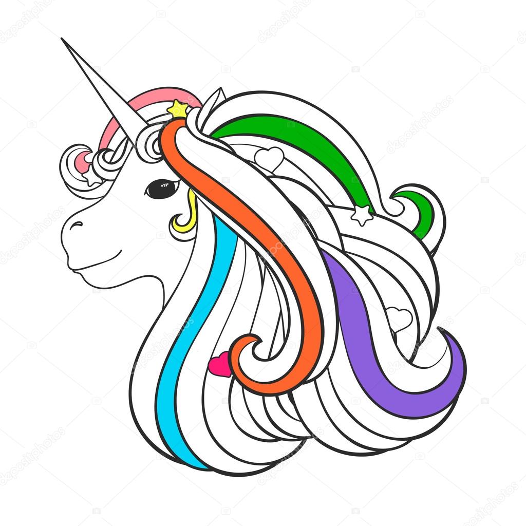 1024x1024 Adult Coloring Book Page With Unicorn, Heart, Star, Wave Style