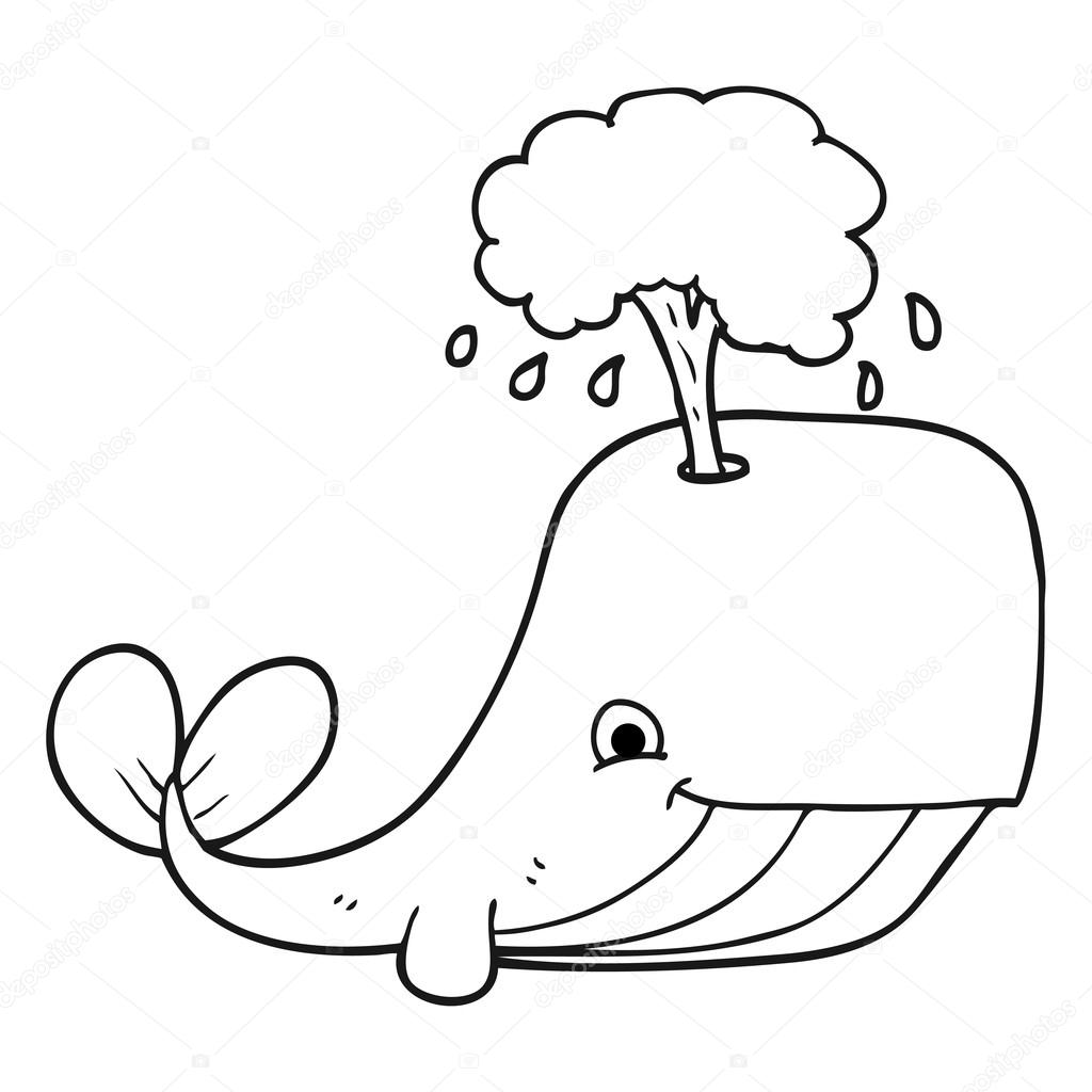 1024x1024 Black And White Cartoon Whale Spouting Water Stock Vector