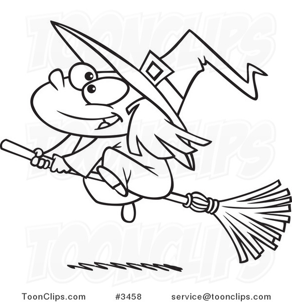 581x600 Cartoon Black And White Line Drawing Of A Flying Girl Witch
