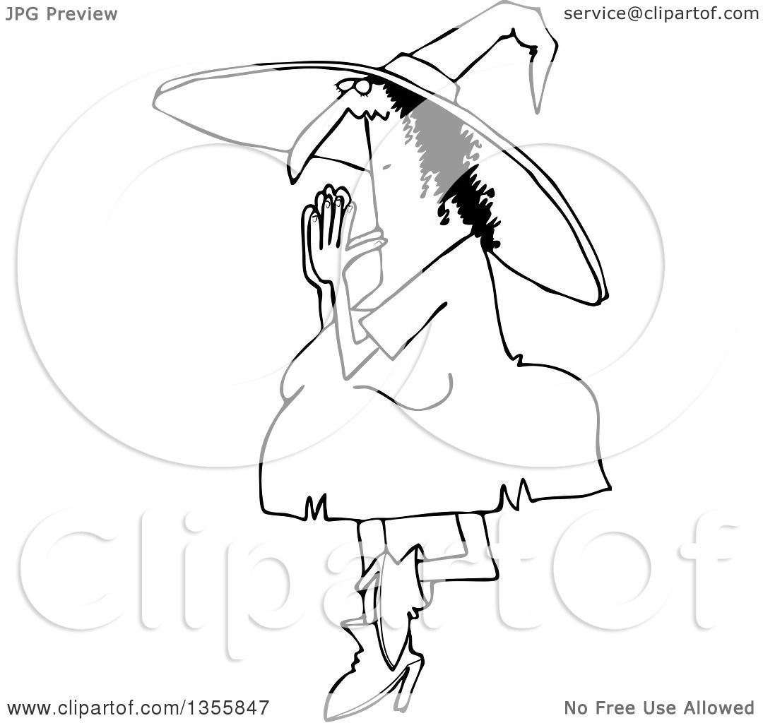 1080x1024 Outline Clipart Of A Cartoon Black And White Halloween Witch Doing
