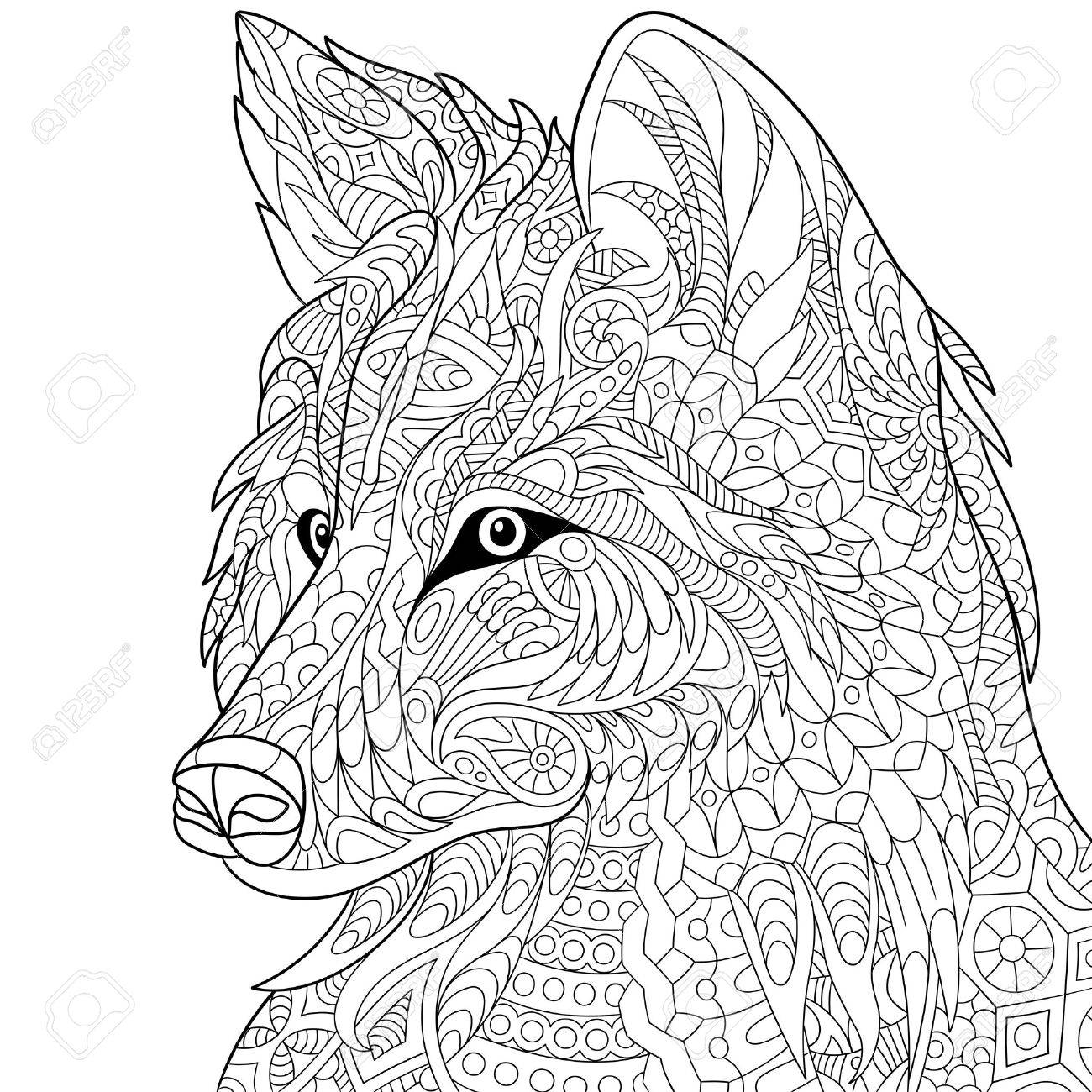 1300x1300 Stylized Cartoon Wolf, Isolated On White Background. Hand Drawn