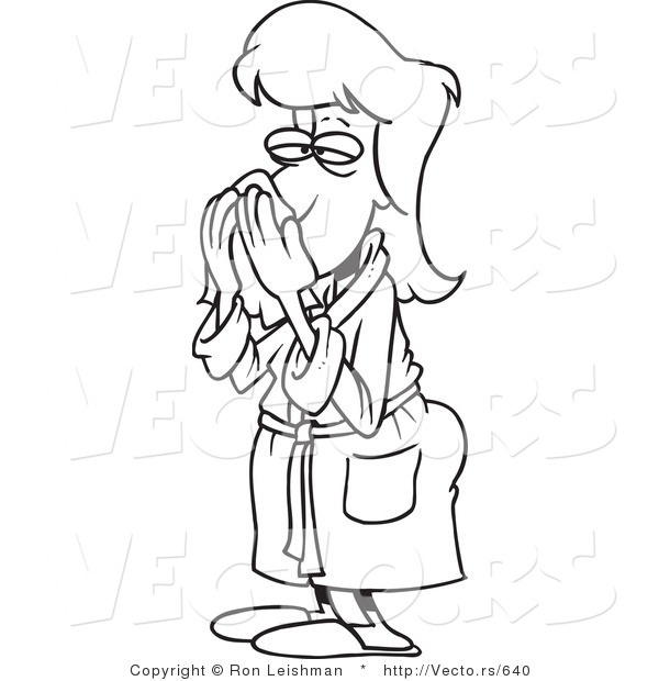 600x620 Vector Of A Sick Cartoon Woman Sneezing Into Tissue