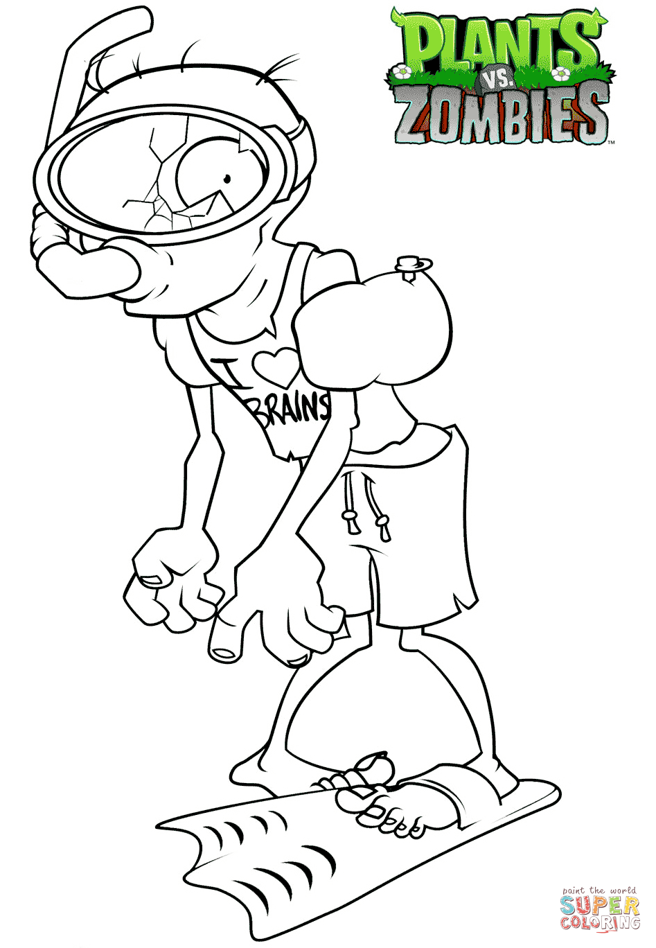 947x1368 Plants Vs. Zombies Scuba Zombie Coloring Page Free Printable