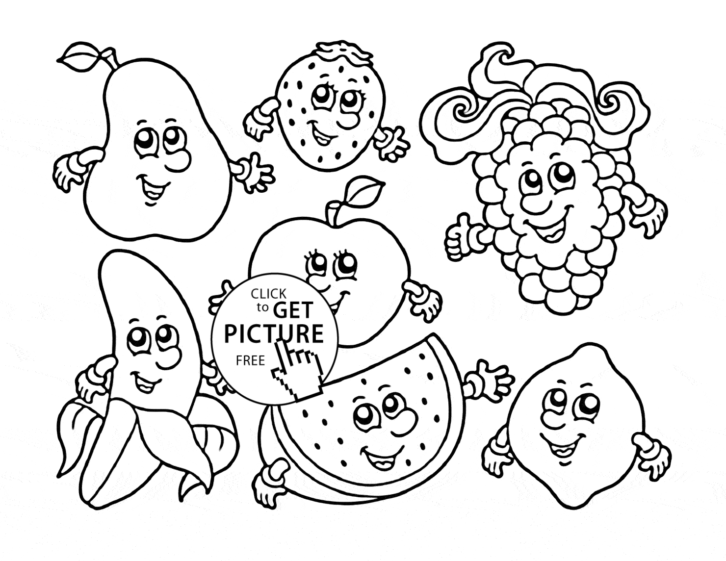 1480x1144 Cartoon Fruits Coloring Page For Kids, Fruits Coloring Pages
