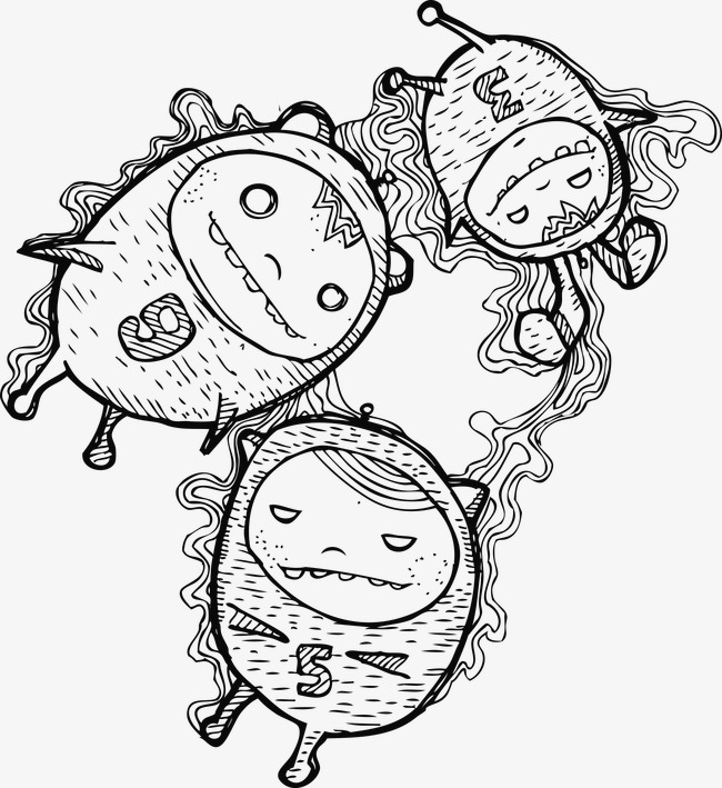 650x709 Cartoon Pencil Drawing Three Small Monster, Pencil Drawing, Three