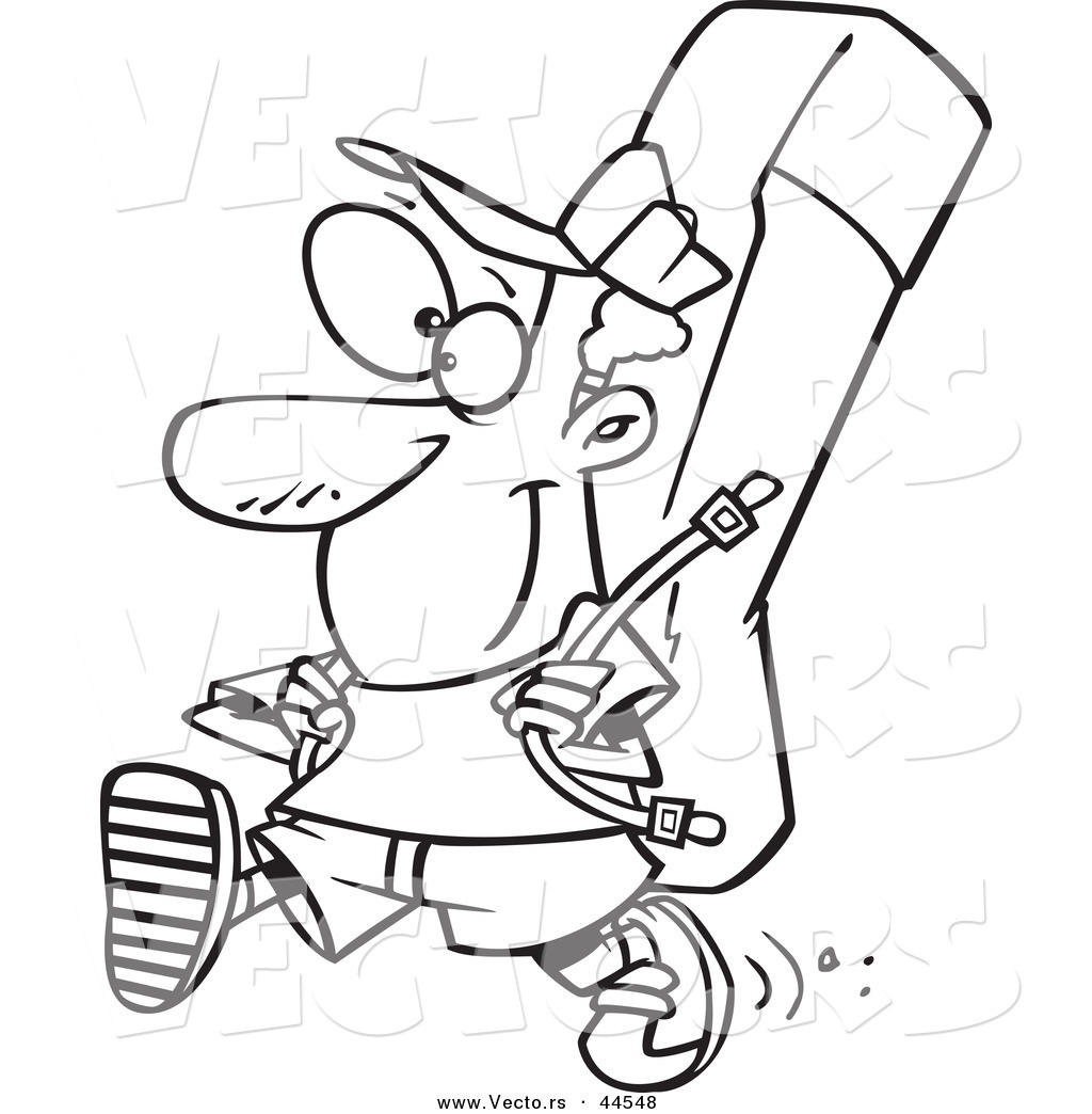 1024x1044 Vector Of A Happy Cartoon Man Hiking With A Large Pack