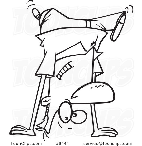 581x600 Cartoon Black And White Line Drawing Of A Guy Doing A Cartwheel