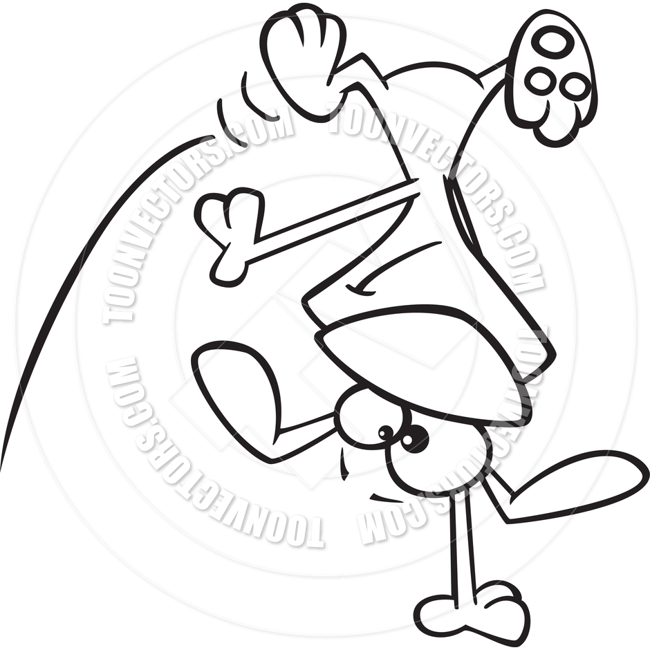 940x940 Cartoon Dog Cartwheel (Black And White Line Art) By Ron Leishman