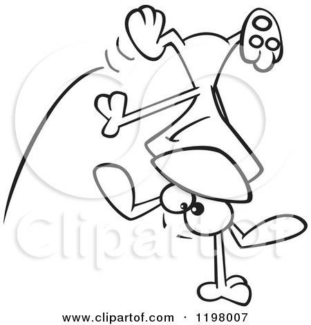 450x470 Cartoon Of An Outlined Happy Dog Doing A Cartwheel