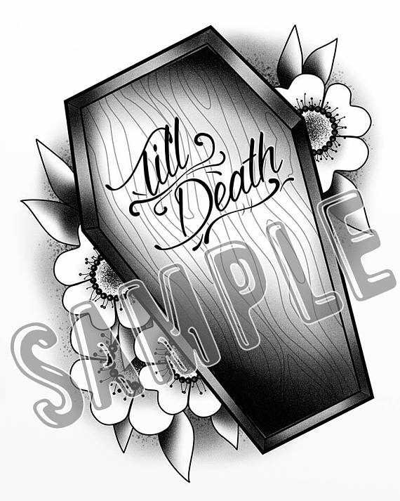 570x713 Till Death Tattoo Flash Style Coffin Casket Romantic Goth