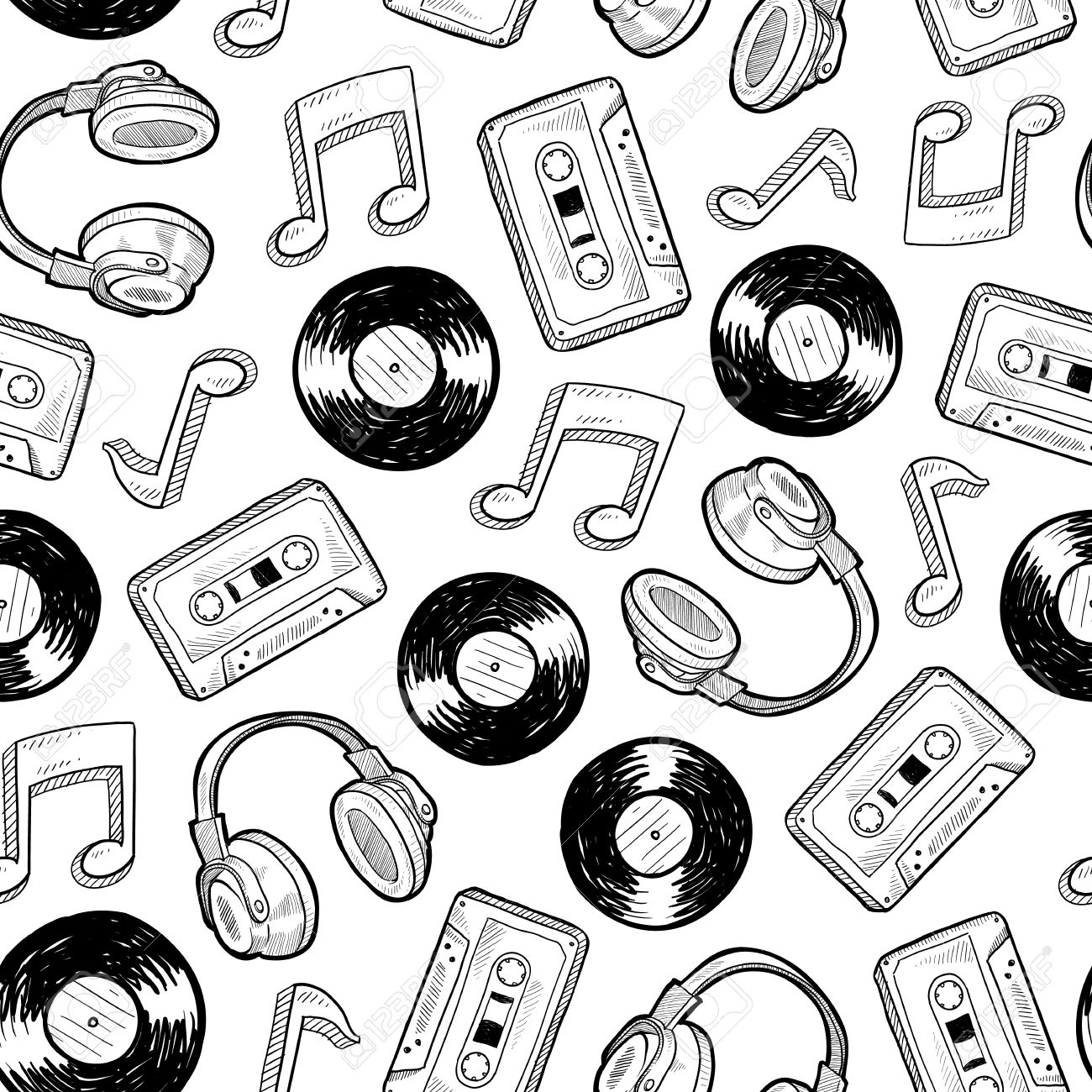 1300x1300 Doodle Style Music Media Seamless. Includes Vinyl Records, Music